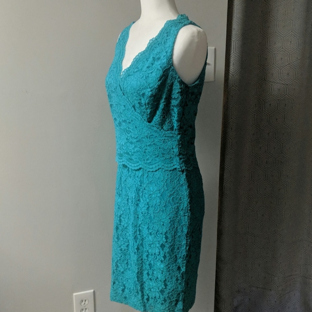 Teal Sleeveless Lauren by Ralph Lauren Sheath - Picture 3 of 7